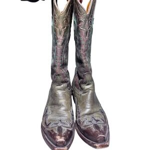 Old Gringo Womens 6.5 B Brown Green Embroidered Leather Western Boots Vintage Bo